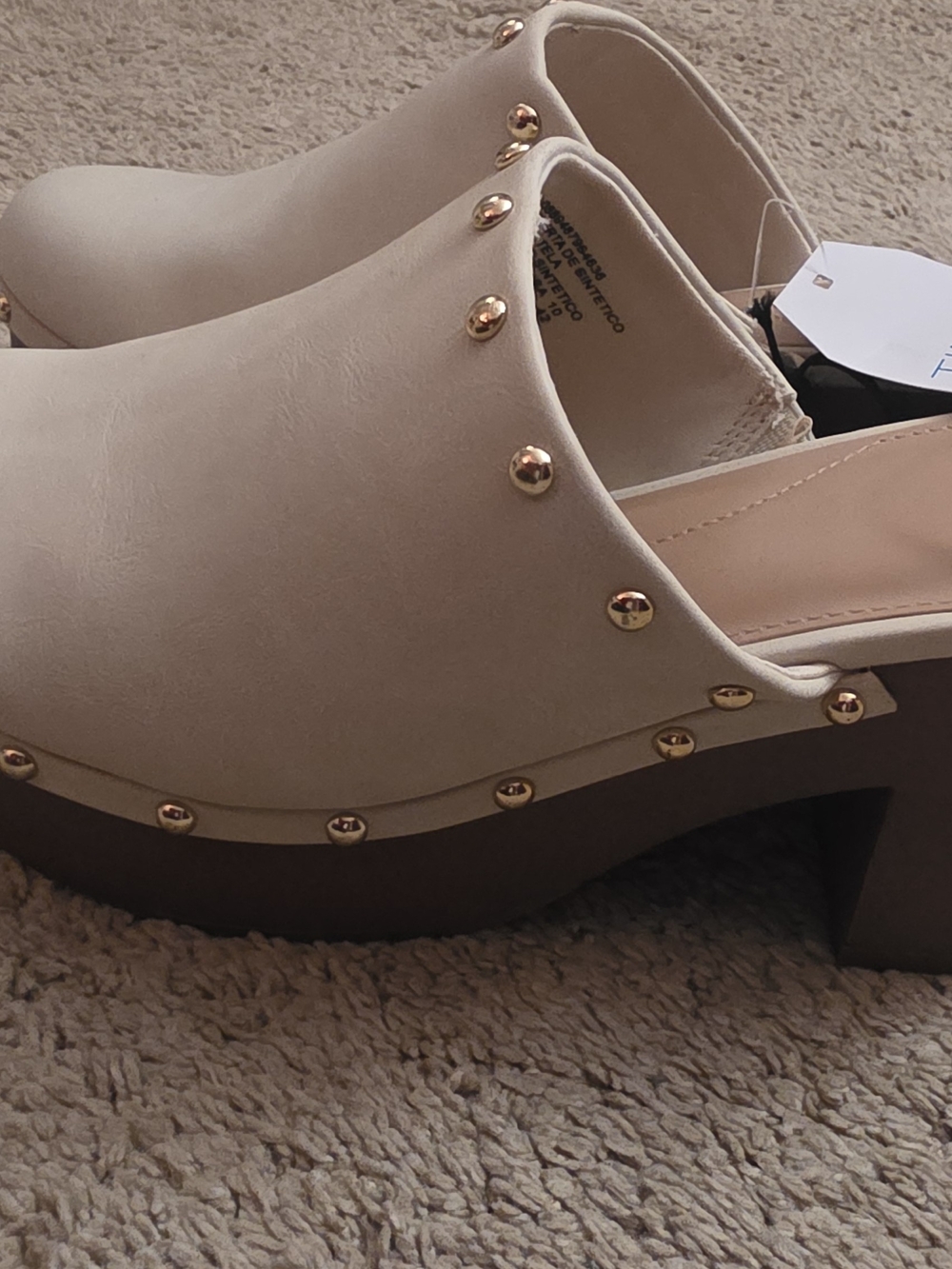 Time and Tru Taupe Studded Clog Mules